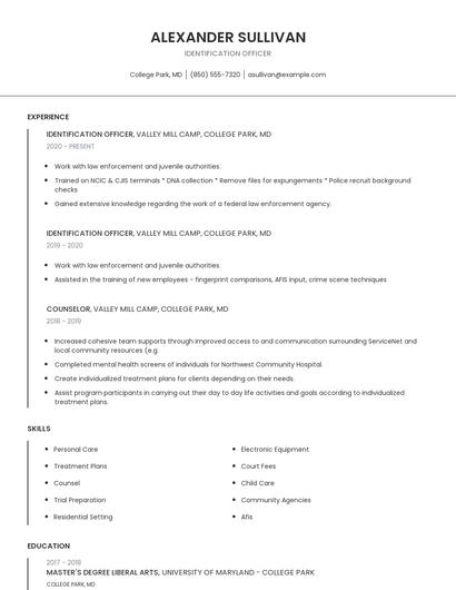 Identification Officer Resume
