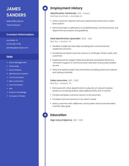 Identification Technician Resume