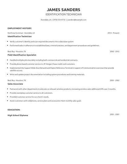 Identification Technician Resume