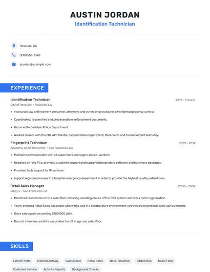 Identification Technician Resume