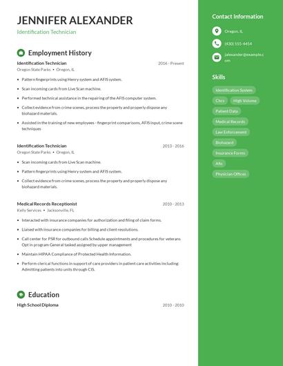Identification Technician Resume