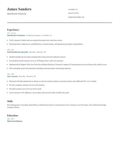 Identification Technician Resume