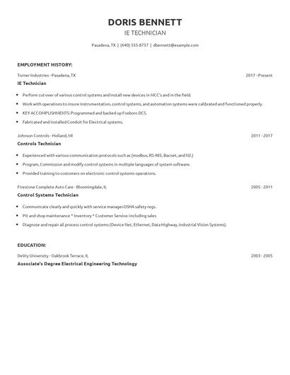 IE Technician Resume