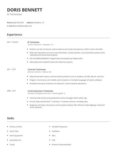 IE Technician Resume