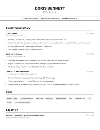 IE Technician Resume