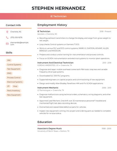 IE Technician Resume