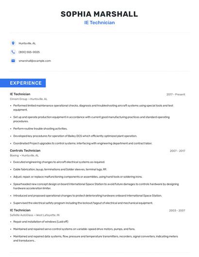 IE Technician Resume
