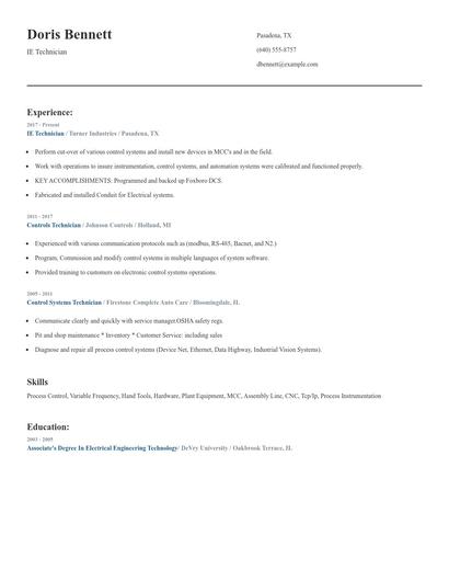 IE Technician Resume