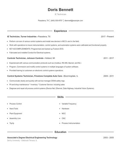 IE Technician Resume
