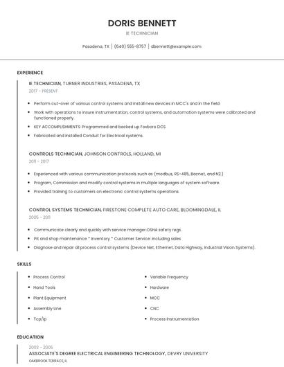 IE Technician Resume