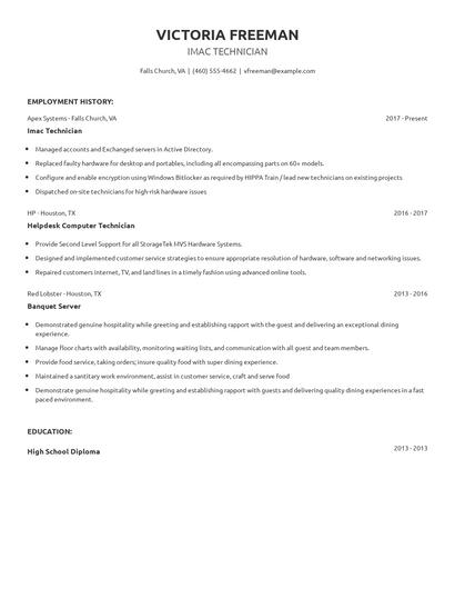 Imac Technician Resume