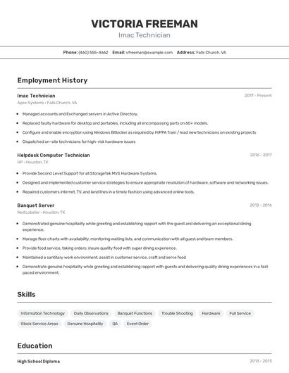 Imac Technician Resume