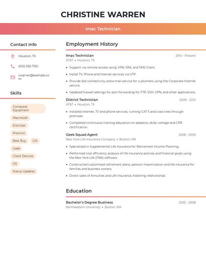 Imac Technician Resume