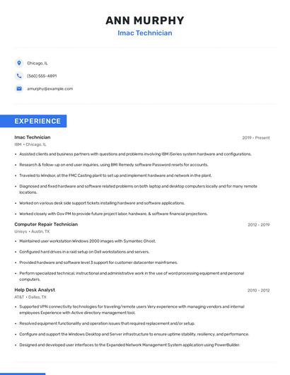 Imac Technician Resume