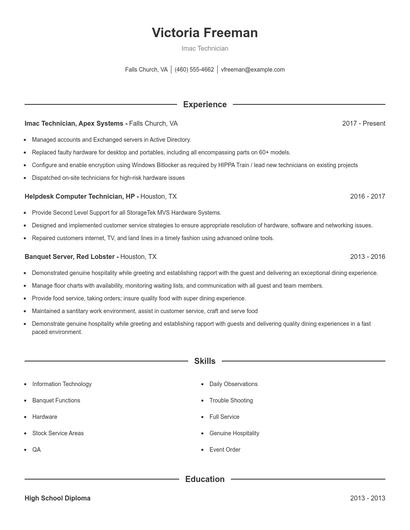 Imac Technician Resume