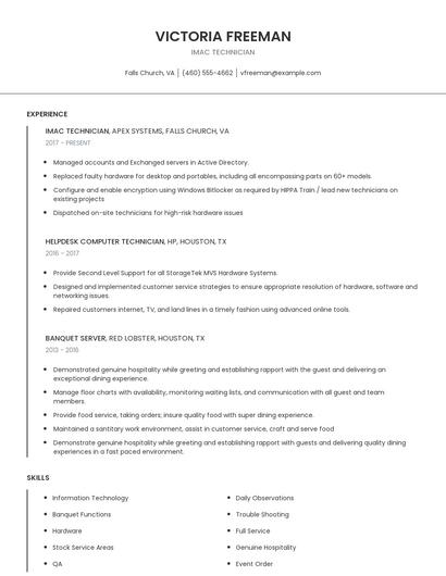 Imac Technician Resume
