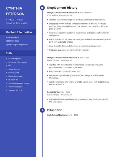 Image Center Service Associate Resume