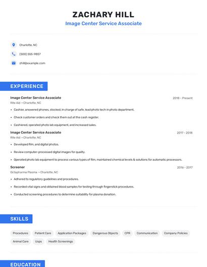 Image Center Service Associate Resume