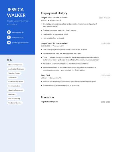 Image Center Service Associate Resume