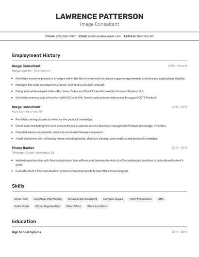 Image Consultant Resume