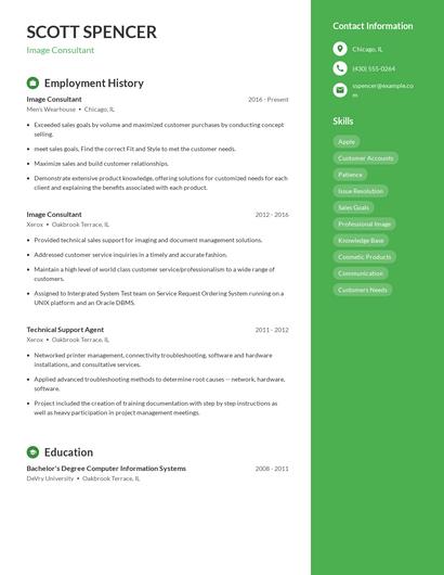 Image Consultant Resume
