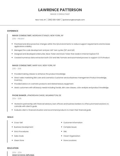Image Consultant Resume