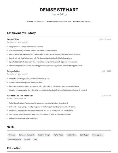 Image Editor Resume