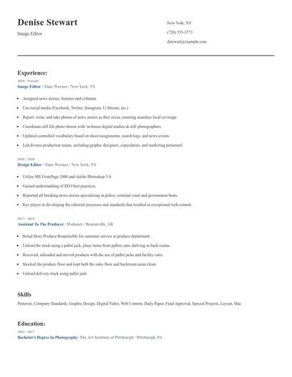 Image Editor Resume