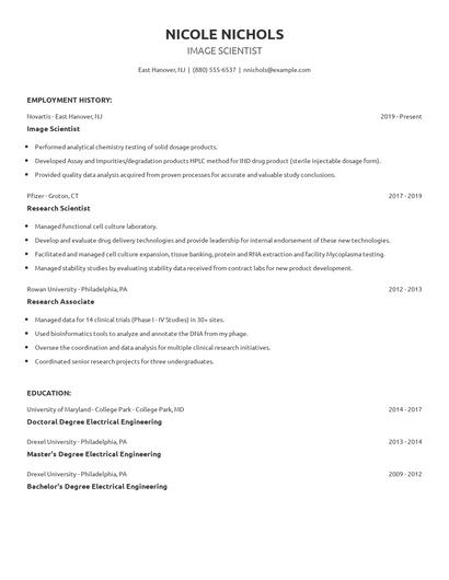 Image Scientist Resume