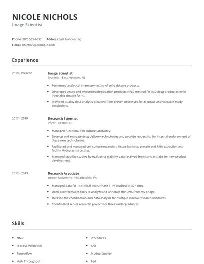 Image Scientist Resume