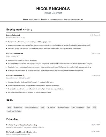Image Scientist Resume