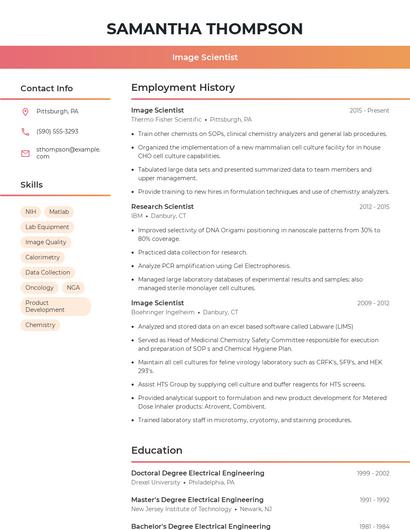 Image Scientist Resume
