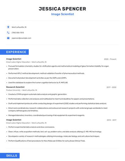 Image Scientist Resume