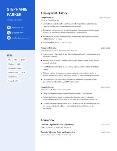 Image Scientist Resume