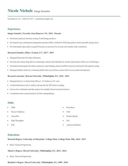 Image Scientist Resume