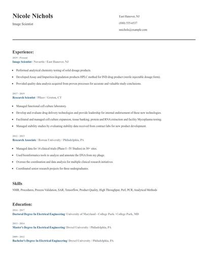Image Scientist Resume