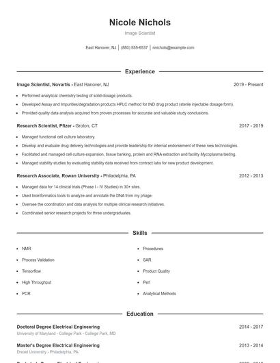 Image Scientist Resume
