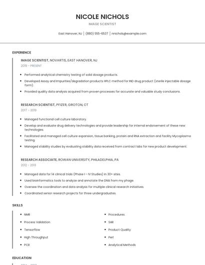 Image Scientist Resume