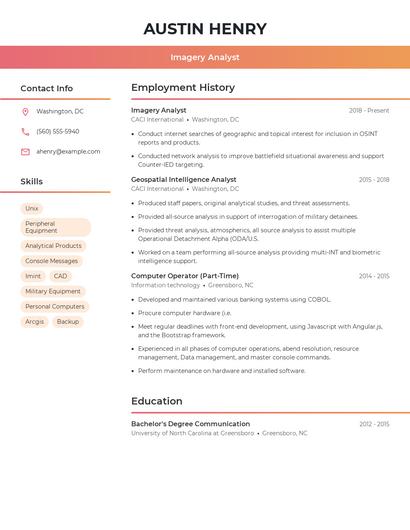 Imagery Analyst Resume
