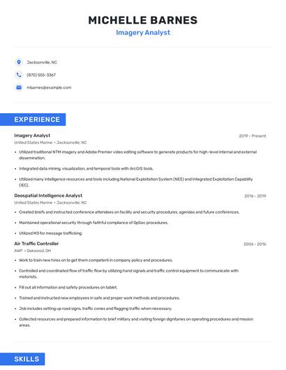 Imagery Analyst Resume