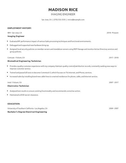 Imaging Engineer Resume