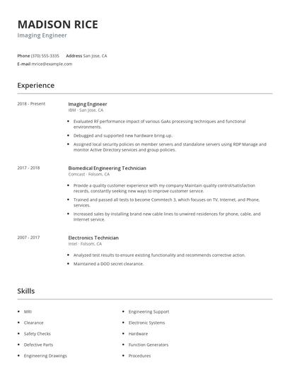 Imaging Engineer Resume