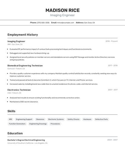 Imaging Engineer Resume