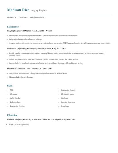 Imaging Engineer Resume