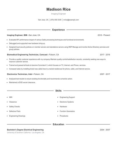 Imaging Engineer Resume