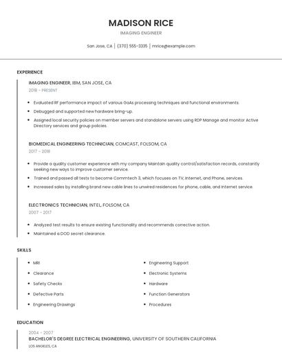 Imaging Engineer Resume