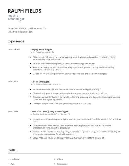 Imaging Technologist Resume