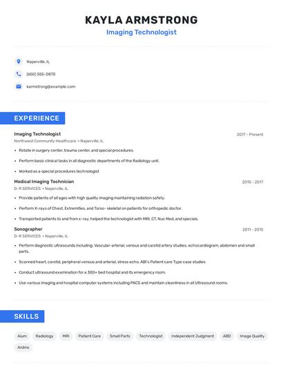 Imaging Technologist Resume