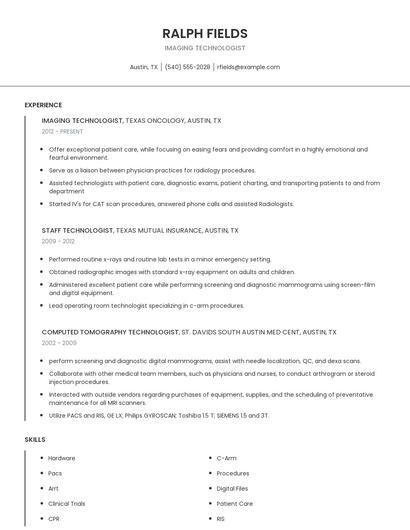 Imaging Technologist Resume