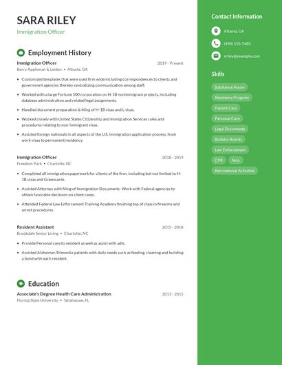 Immigration Officer Resume